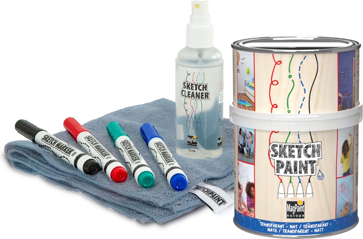 MagPaint SketchPaint Whiteboardverf - Transparant Mat - 500ml (4m²) - Inclusief Sketchkit Set