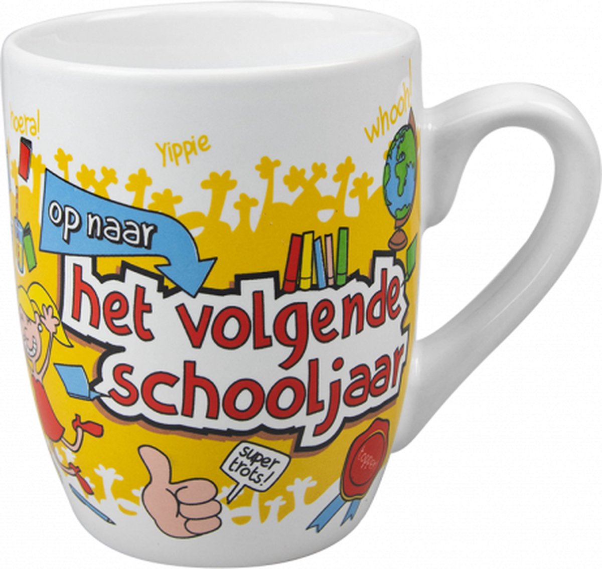 Geslaagd - Mok - Drop - Op naar het volgende schooljaar - Cartoon - In cadeauverpakking met gekleurd lint