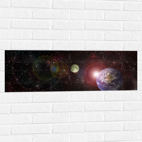 Muursticker - Ruimte - Sterren - Aarde - 90x30 cm Foto op Muursticker
