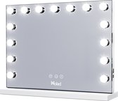 Nolad® - Hollywood spiegel met verlichting - 58 x 46 cm - Make up spiegel met verlichting - Telefoon oplader - Dimbaar/3 lichtstanden - Inc 10x & 5x vergrotingsspiegel - Wit