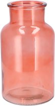DK Design Bloemenvaas/siervaas melkbus fles model - helder gekleurd glas - koraalroze - D15 x H26 cm