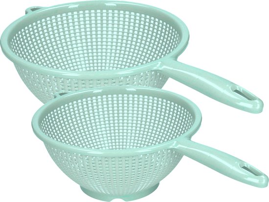 Plasticforte Passoire/tamis de Cuisine avec poignée - 2x pièces - plastique - Dia 22/24 cm - vert menthe