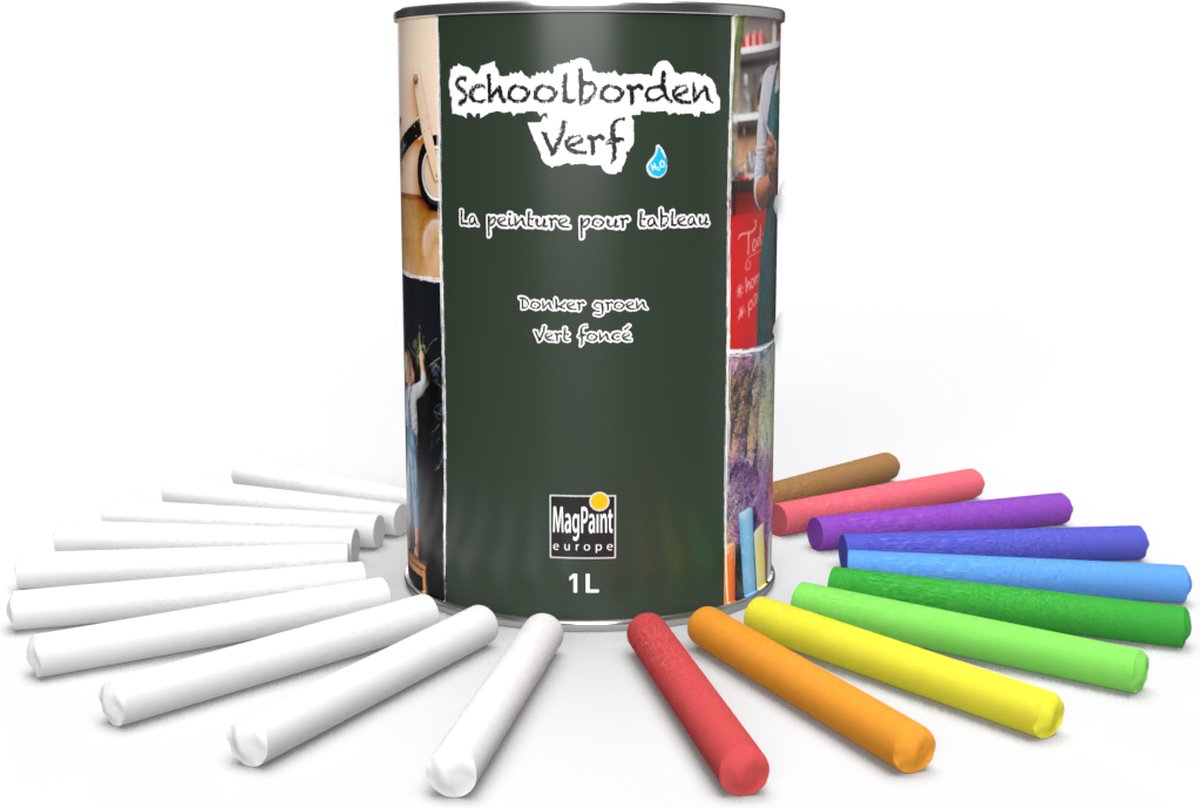 MagPaint Schoolbordenverf - Groen - 1L (10m²) - Inclusief 20 Krijtjes