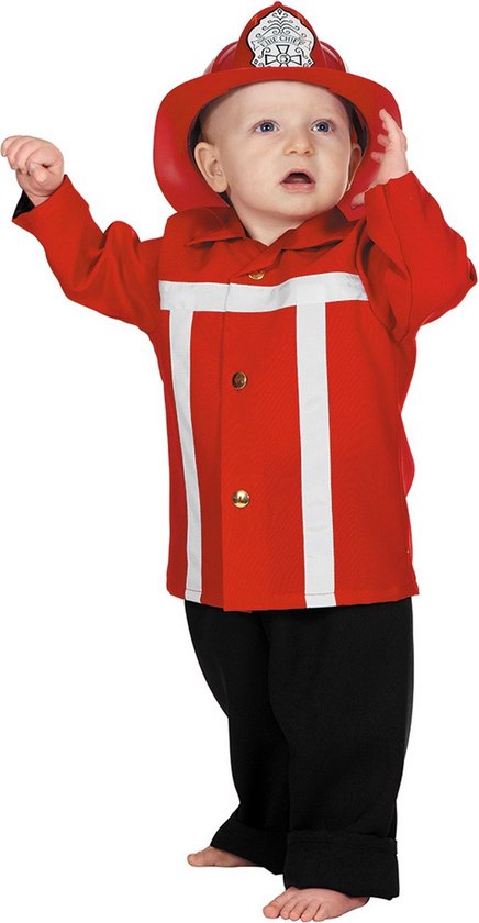Wilbers & Wilbers - Brandweer Kostuum - Brandweerman Sim Brandweer Rood (Baby) Kind Kostuum - Rood - Maat 98 - Carnavalskleding - Verkleedkleding