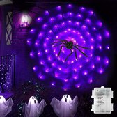 Equivera Spinnenweb Met LED Licht - 70 Lampjes - Halloween Decoratie - Halloween Verlichting - Halloween Versiering - Halloween Decoratie Buiten - Halloween Decoratie Licht