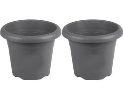 2x Grijze ronde plantenpotten/bloempotten Flori 20 cm kunststof - Onbreekbare plantenbakken/bloembakken - Tuin decoraties