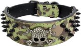 Hondenhalsband met Skull en klinknagels. hondenhalsband leer pu voor honden 61 x 5 cm. Hals omvang 48.2 tot 55.8 cm. Skull halsband camouflage kleur met nekmaat vanaf 48 cm.