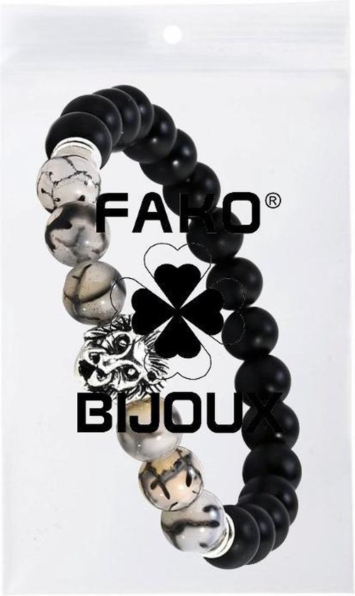 Fako Bijoux® - Bracelet Bouddha - Lion - Noir / Transparent