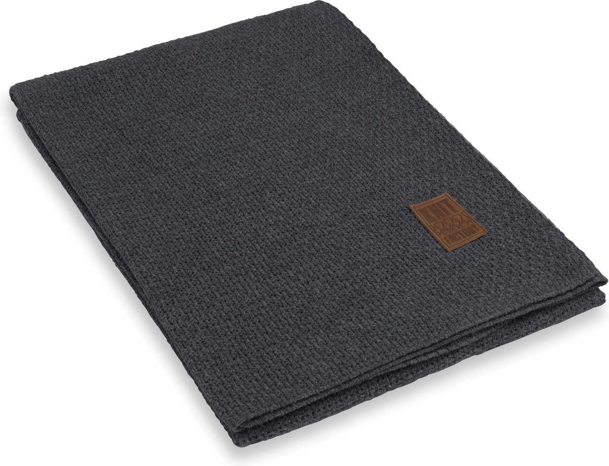Knit Factory Jesse Gebreid Plaid - Woondeken - Kleed - Antraciet - 160x130 cm
