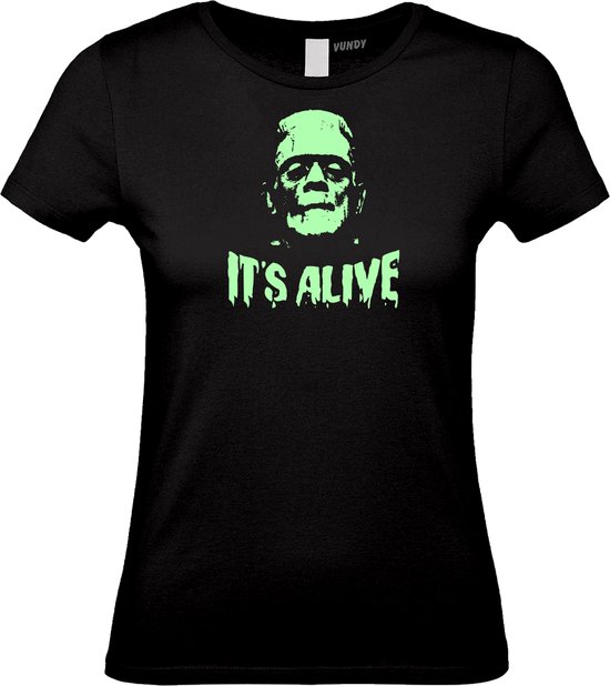 Dames T-shirt It's Alive | Halloween Kostuum Volwassenen | Horror Shirt | Gothic Shirt | Zwart dames | maat S