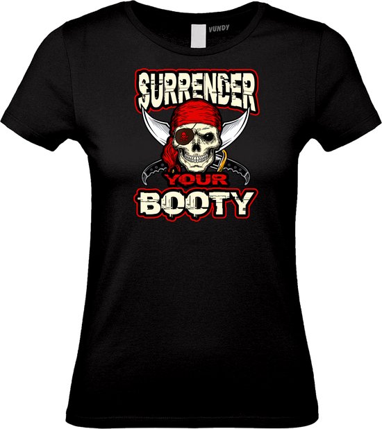 Dames T-shirt Surrender Your Booty | Halloween Kostuum Volwassenen | Halloween | Foute Party | Zwart dames | maat M