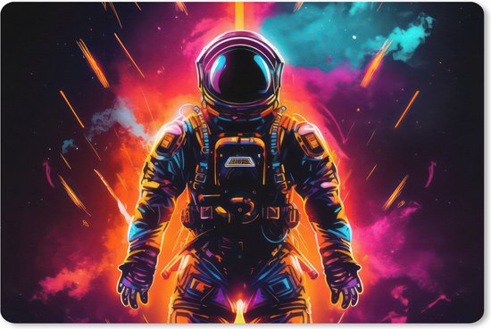 Muismat XXL 90x60 cm - Bureau onderlegger - Bureau mat Astronaut - Neon - Gaming - Ruimte - Bureaumat - Gaming mousepad xl - Bureaulegger groot - Computer deskmat - Geschikt voor Gaming Muis en Gaming PC set-up