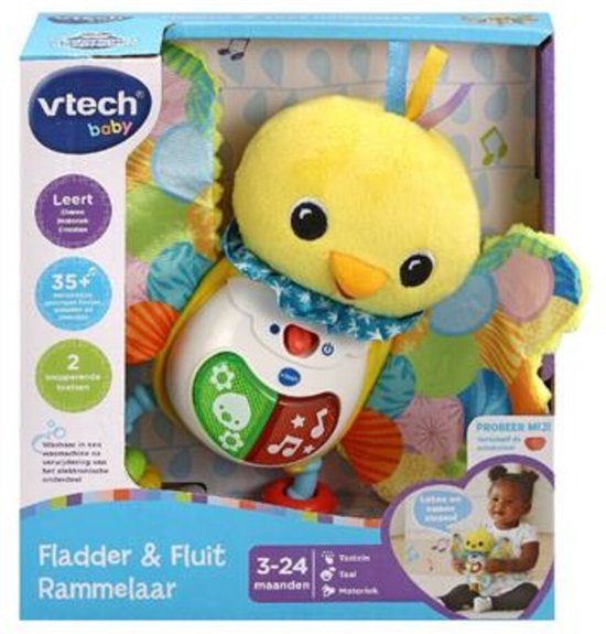 VTech Baby Fladder & Fluit Rammelaar - Educatief Speelgoed - Muziek en Geluiden - Sint Cadeau - Van 3 tot 12 Maanden