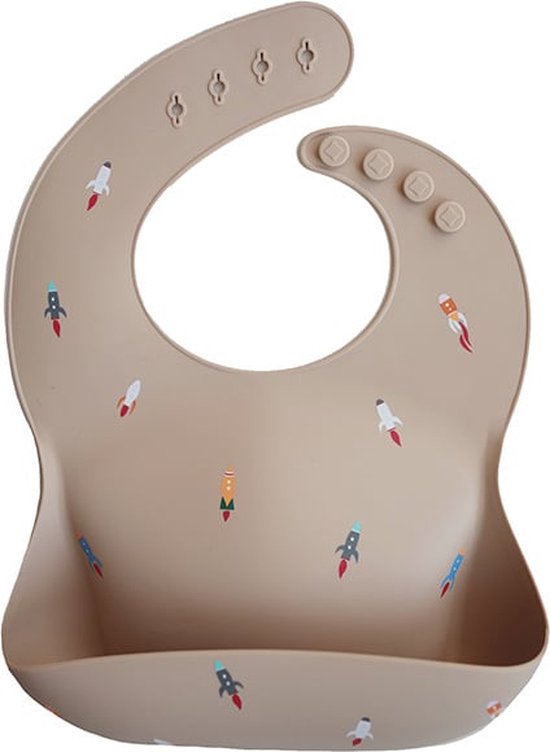 Bavoir bébé Mushie en silicone avec plateau de collecte | Fusée | Sans phtalate BPA| lavable