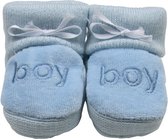 Boy Blauwe Slofjes Met Strik | Katoen Baby Slofjes | Kraamcadeau | Cadeau Zwangerschap | Newborn Gift | Pasgeboren baby