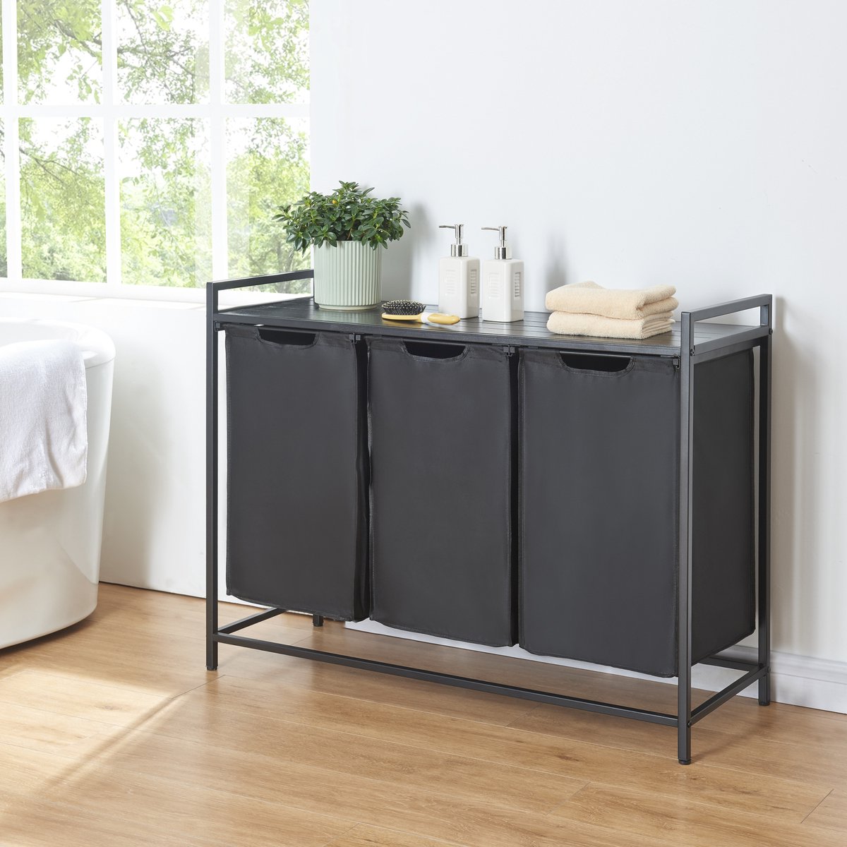 Wasmand Saltvik met 3 zakken 75,5x102,5x38 cm zwart
