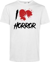 T-shirt I Love Horror | Halloween Kostuum Volwassenen | Horror Shirt | Gothic Shirt | Wit | maat M