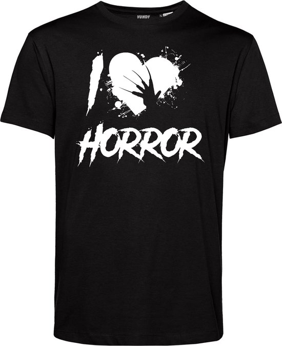 T-shirt I Love Horror | Halloween Kostuum Volwassenen | Horror Shirt | Gothic Shirt | Zwart | maat S