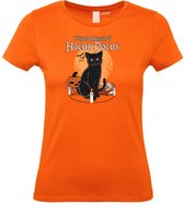 Dames T-shirt Hocus Pocus met kat | Halloween Kostuum Volwassenen | Horror Shirt | Gothic Shirt | Oranje dames | maat XL