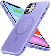 Hoesje Geschikt voor Apple iPhone 11 - Compatibel met MagSafe - Matte Beschermhoes - Back Cover met Magneet - Geschikt voor Draadloos Opladen met Magnetische Ring - Violet