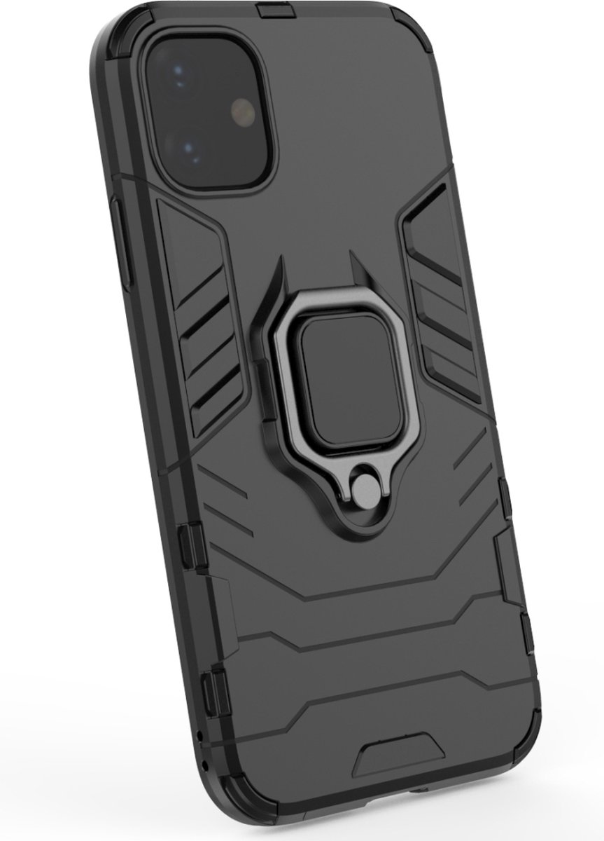 Mobigear Hoesje geschikt voor Samsung Galaxy Note 10 Plus Telefoonhoesje Hardcase | Mobigear Armor Ring Backcover Shockproof met Ringhouder | Schokbestendig Galaxy Note 10 Plus Telefoonhoesje | Anti Shock Proof - Zwart