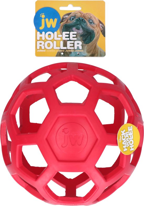 Foto: Jw hol ee roller hondenspeeltje hondenspeelgoed hondenbal xl 19 cm natuurrubber rood