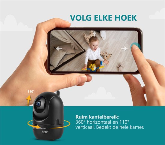 Babyfoon met camera en App - WiFi - FULL HD - Baby Monitor - Babyfoons met Beweeg en geluidsdetectie - Indoor - Night Vision for Baby/Nanny - Zwart