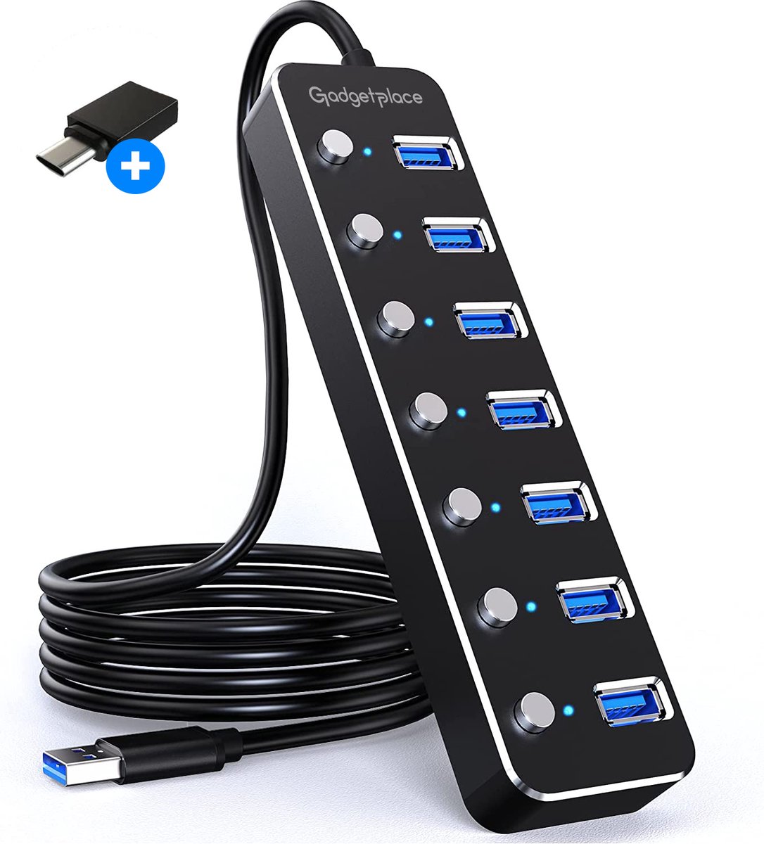 Gadgetplace USB hub 3.0 met USB-C adapter - 7 poorten - 5GBps - USB splitter - Met LED indicatie