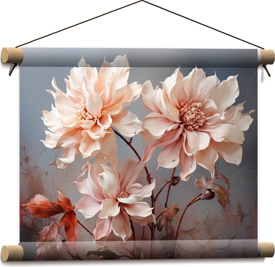 Textielposter - Schilderij - Bloemen - Bladeren - Roze - Wit - 40x30 cm Foto op Textiel