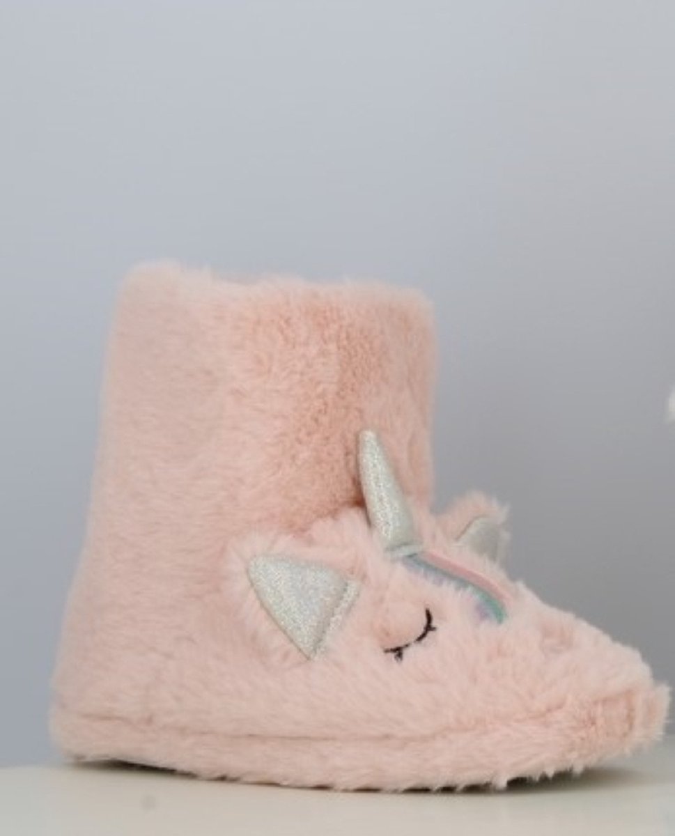 Meisjes unicorn fleece pantoffels – zeer zachte roze unicorn huissloffen – sterke antislip – maat 31