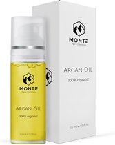 MONTE - Huile d'Argan 100% Pure - 50 ML - Flacon unique - 100% Bio - Huile capillaire - Pour cheveux, peau et visage - Hydratante, nourrissante et réparatrice - Riche en vitamine E, acides gras essentiels, antioxydants et minéraux - Huile d'argan