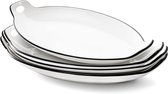 Set van 4 30 cm ovale serveerschalen Wit porseleinen dienblad met handvat Grote serveerschalen voor voorgerecht Dessert Vlees Salade Pasta