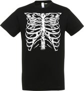 T-shirt Skelet Ribbenkast | Halloween Kostuum Volwassenen | Halloween | Foute Party | Zwart | maat XL