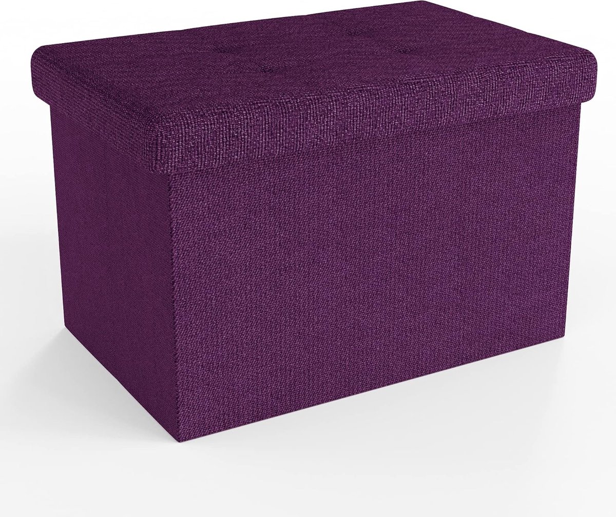 Opvouwbare poef 49x30x30 cm in MIST PAARS - Zitkubus met opbergruimte en hoes van stof met holtes - Zitkubus voetensteun opbergdoos kist poef