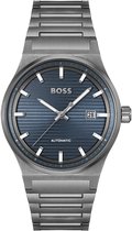 BOSS HB1514119 CANDOR AUTO Heren Horloge - Mineraalglas - Staal - Grijs - 41 mm breed - Automatisch - Vouw/Vlindersluiting - 5 ATM (douchen)