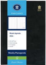 Ryam - Bureau agenda 2024 - Zwart - Weekoverzicht - Hardcover - A4 (21 x 29,7cm)