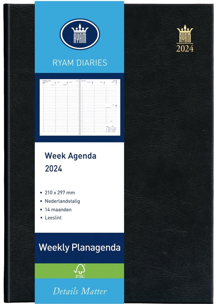 Agenda 2024 Ryam Compact Suprema 7 jours/2 pages bordeaux 1 Stuk bij Bonnet  Office Supplies