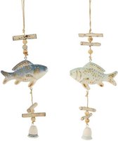 Dekoratief | Hanger vis hout, blauw, 36x12x3cm, set van 2 stuks | A180637