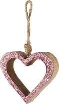 Dekoratief | Hanger hart open 'Pink Pearly', hout/parels, 10x10x2cm | A228116