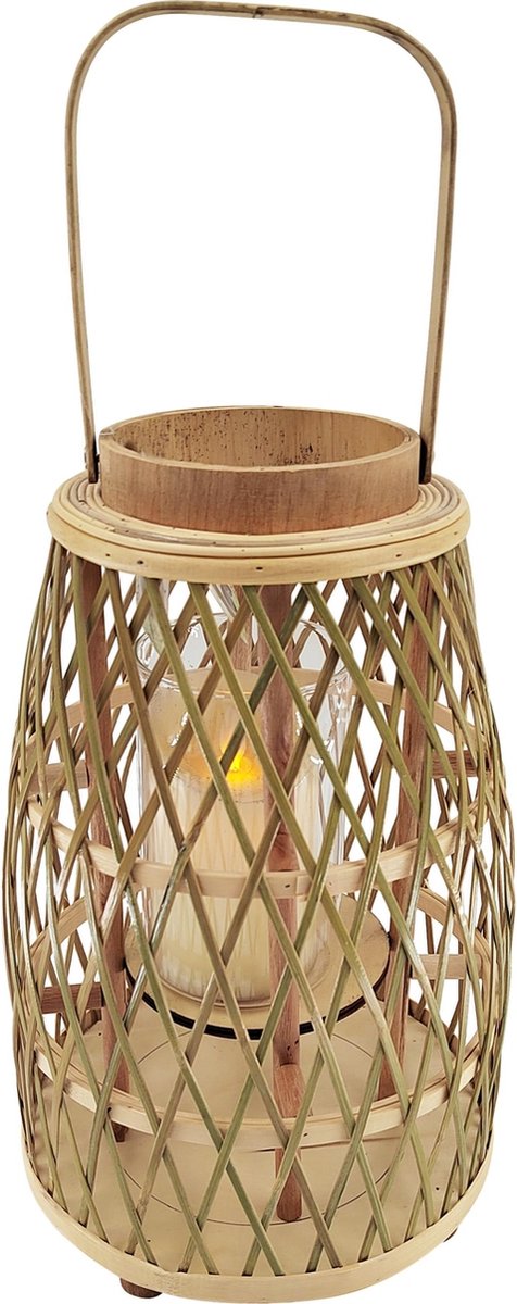 Dekoratief | Lantaarn gelijnd m/oor, naturel, wilg/glas, 26x26x42cm | A235691