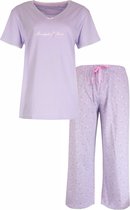 Dames Pyjama Set Tenderness – Bloemetjes print - 100% Gekamde Katoen –Lavendel Lila - Maat S