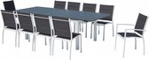 Concept-U - Uitbreidbare tuintafel en 10 aluminium stoelen/wit textilene AREZZO