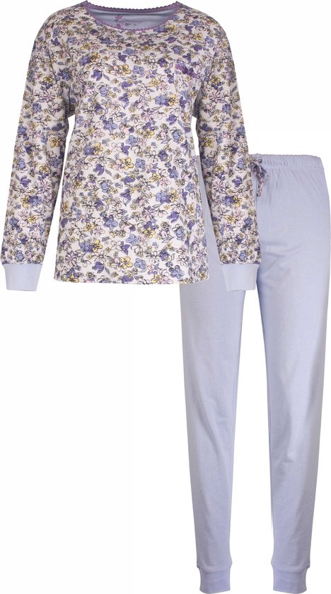 Tenderness Dames Pyjama Set - Bloemetjes print - 100% Gekamde Katoen - Licht Blauw - Maat M