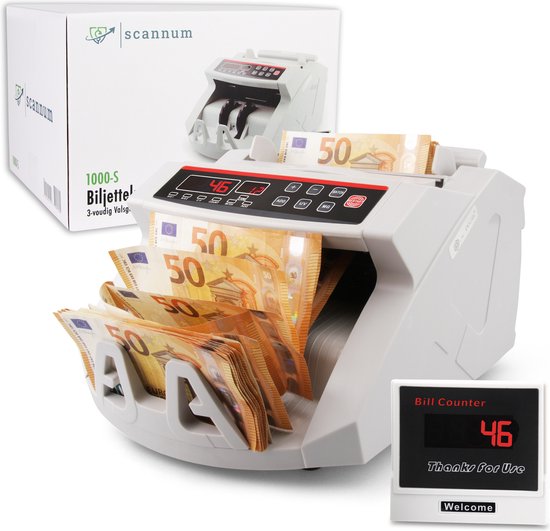 SCANNUM® - Biljettelmachine - 3-Voudig Valsgelddetectie - 1000 Biljetten/minuut - Hendel - Geldteller - Geldtelmachine - Geld teller - Scannum