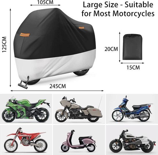 Housse Protection pour Moto Exterieur Etanche Bâche Moto Housse de  Protection UV en Polyester pour Moto Scooter 245*105*125cm