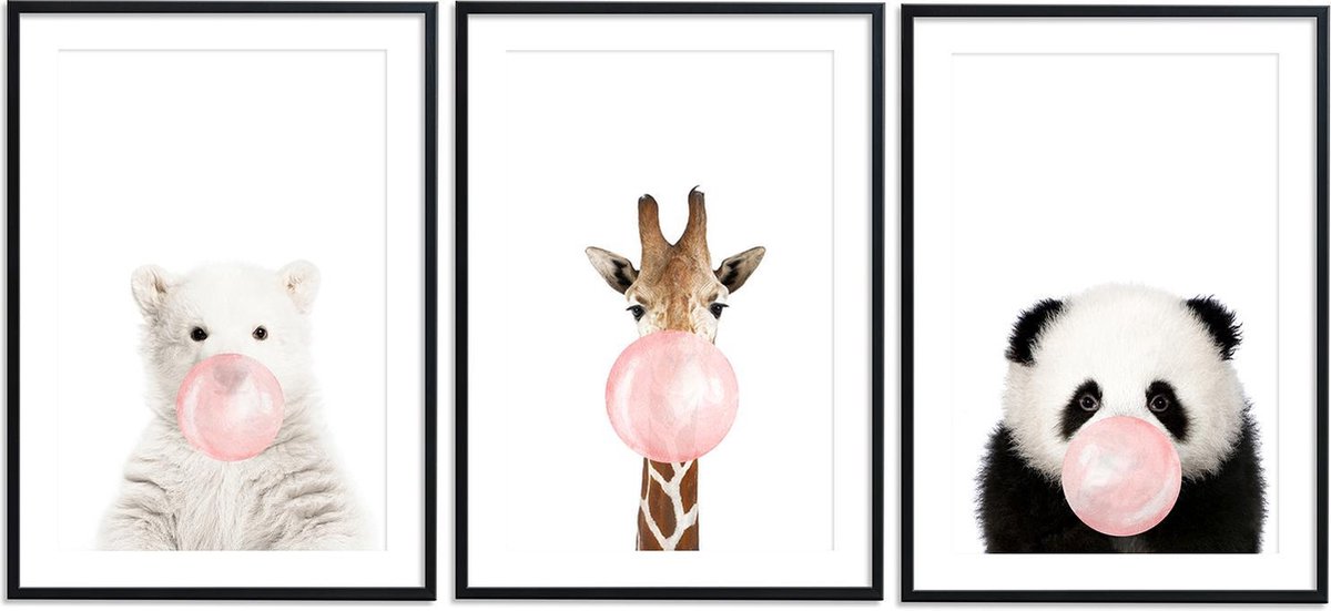 Posters Baby Dieren - Papier - Multicolor - 3 Stuks - 21x30cm