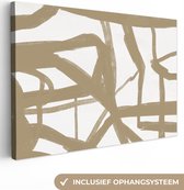 Tableau Peinture Abstrait - Marron - Wit - 90x60 cm - Décoration murale