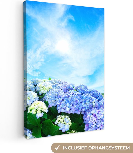 Canvas Schilderij Japanse hortensia bloemen - 80x120 cm - Wanddecoratie