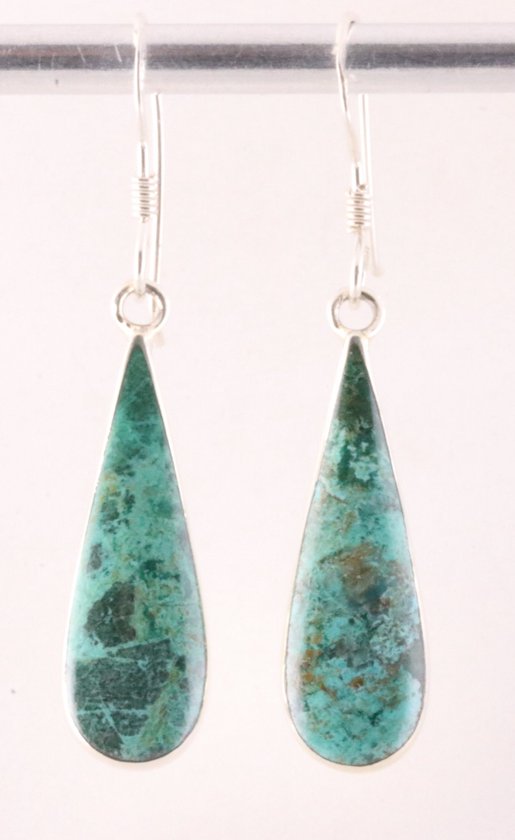 Druppelvormige zilveren oorbellen met chrysocolla