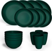 Ensemble de vaisselle de camping4, assiettes et bols, assiettes en plastique, va au micro-ondes, va au lave-vaisselle, ensemble de vaisselle de camping pour cuisine, camping-car, extérieur (vert clair)